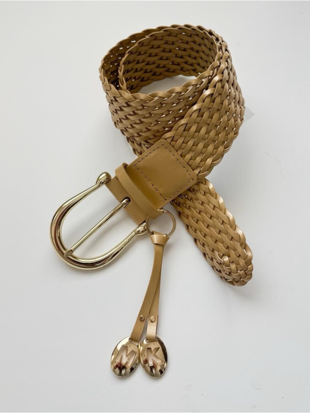 Y2K Chunky Woven Leather Belt Gold Michael Kors Small